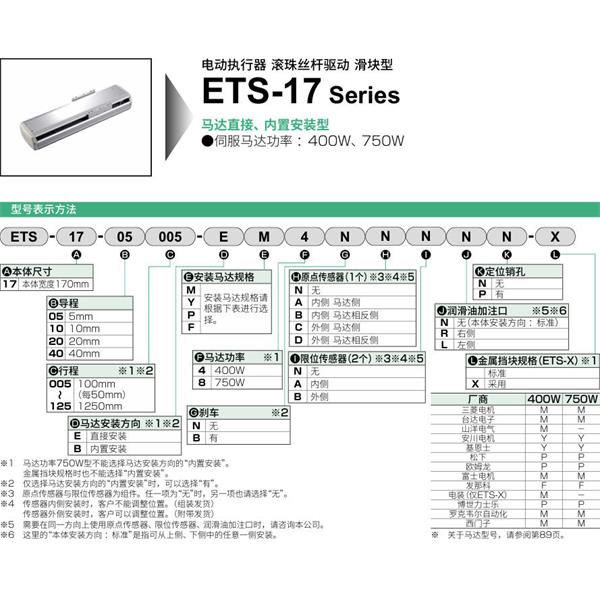 CKD喜開理電動執行器（無馬達型）滑塊型ETS-17-20005-EM4NNNNN
