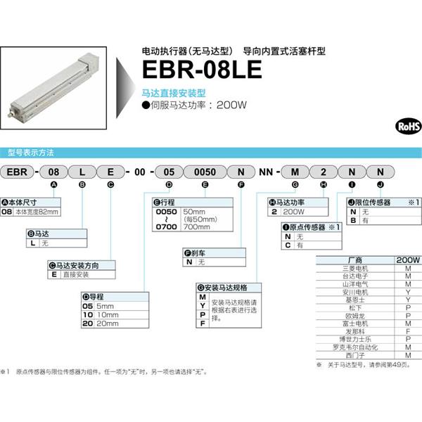 CKD喜開理電動執行器（無馬達型）滑塊型EBR-08LE-00-100050NNN-M2NN