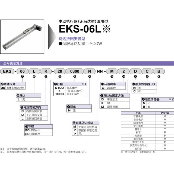 CKD喜開理電動執行器（無馬達型）滑塊型EKS-06LR-300100NNN-M2DNN