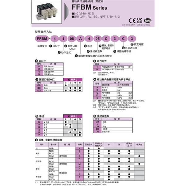 CKD喜開理多種流體直動式2通電磁集成閥FFBM-2100BS02AA1