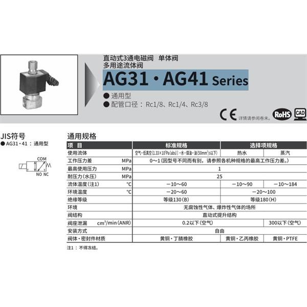 CKD喜開理多種流體直動式2通電磁集成閥AG31-01-2-AC100V