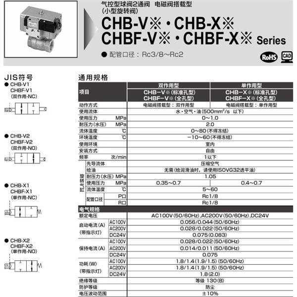 CKD喜開理氣控式球閥2?3通CHB-X1-40-ND2-WS-AC100V