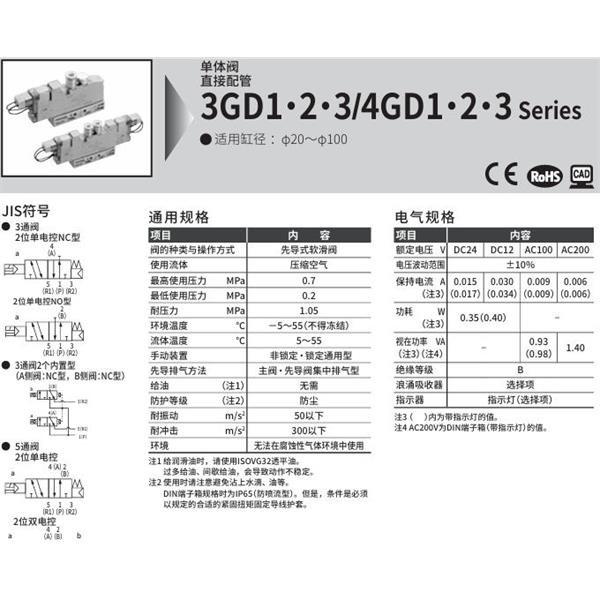 CKD喜開理先導式3通閥4GD130R-C4-E2-1