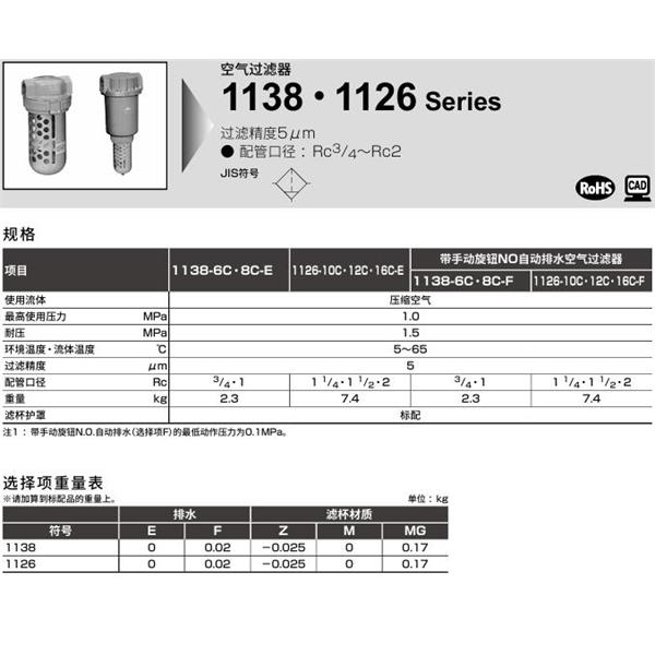 CKD喜開理大口徑過濾器A1138-6C-EZX